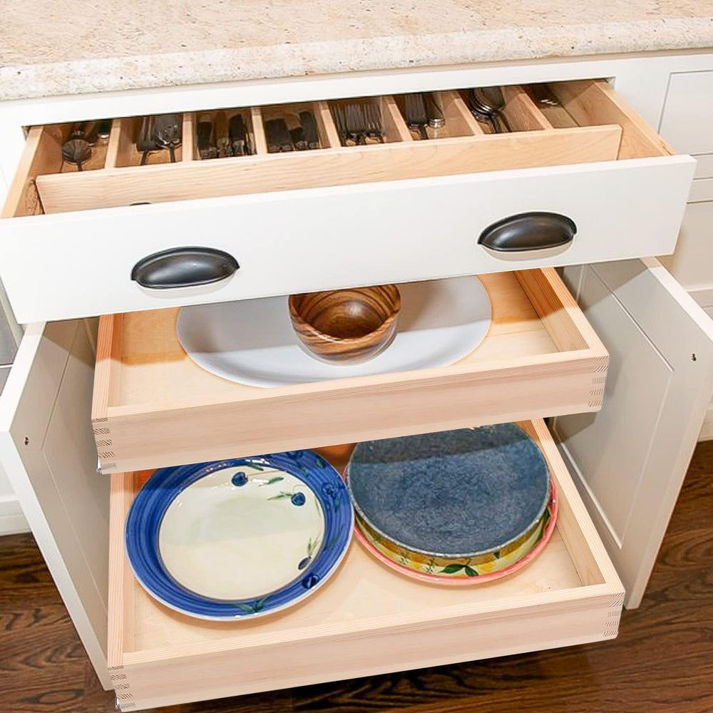 Mulush 13”W x 21”D x 3”H Soft Close Slide Out Wood Drawer Organizer for Kitch...
