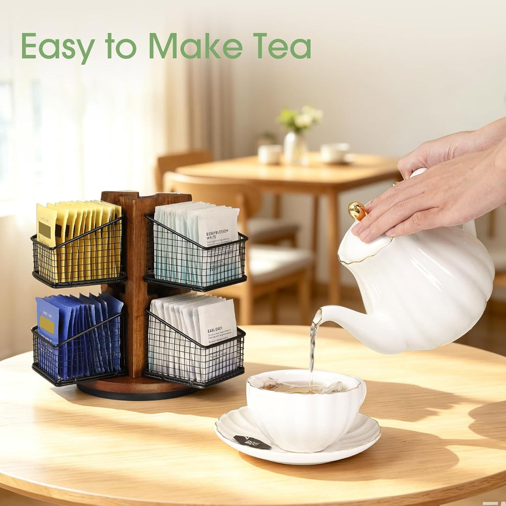 HTB Carousel Tea Bag Organizer for Counter with 6 Removable Tea Baskets