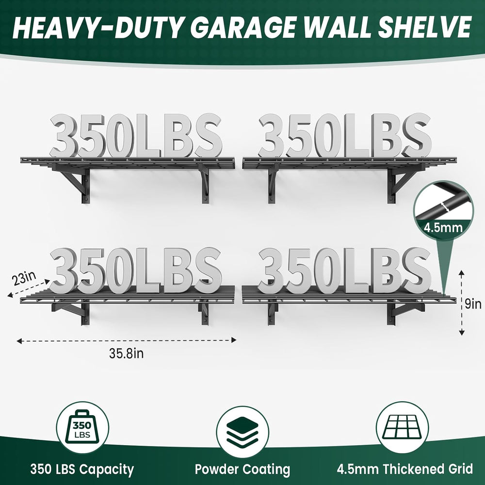 2-Pack 2x6ft Garage Shelving, Heavy Duty Wall Mounted, 1400lbs Load