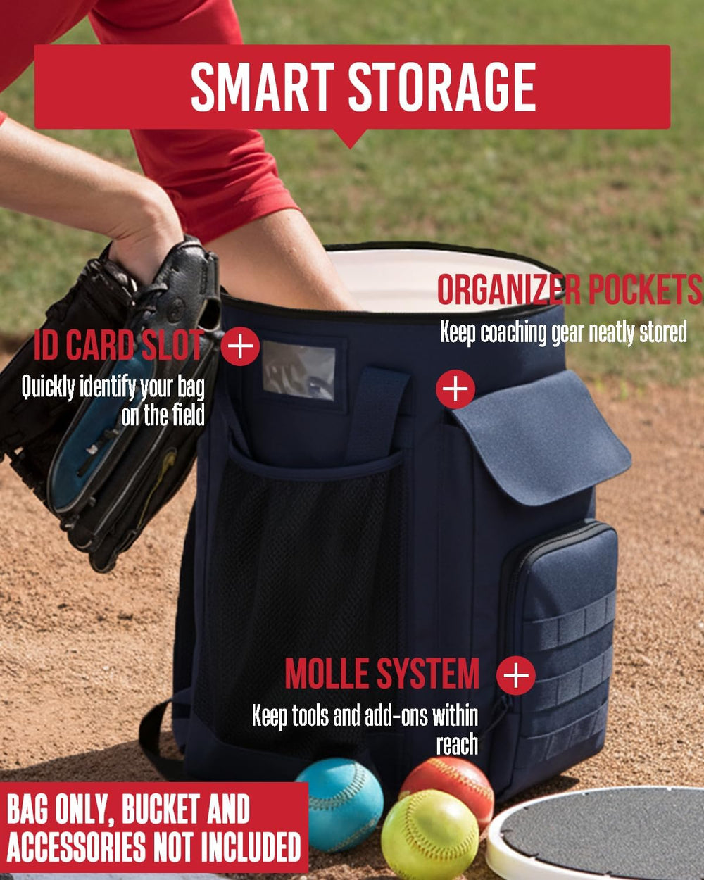 Baseball Bucket Bag, Softball Coaches Bags Fit 6 Gallon Bucket