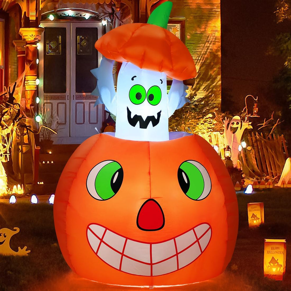 COMIN 5 FT Halloween Inflatables Animated Pumpkin Ghost Outdoor Decorations B...