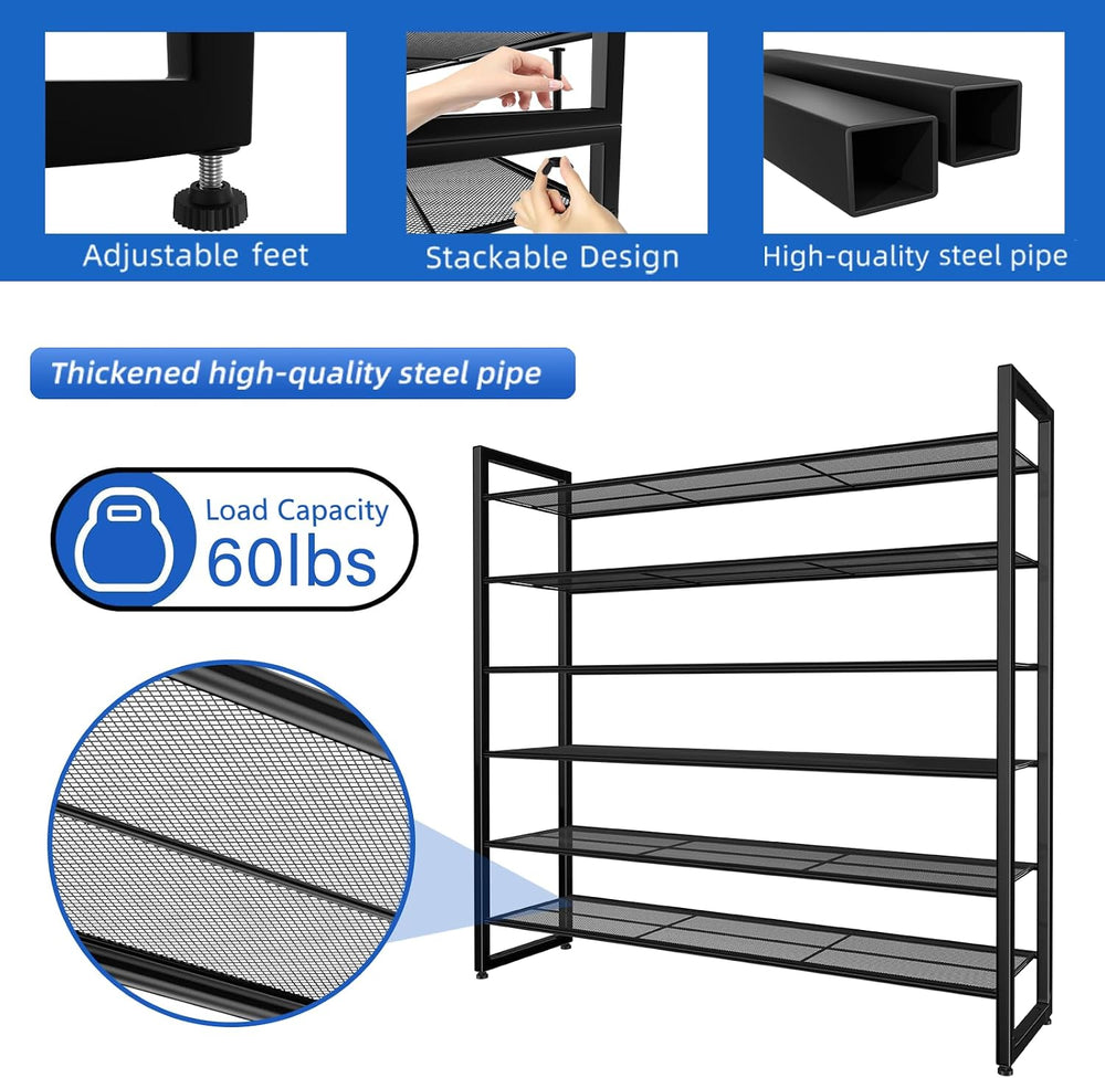 Simple Trending 12 Tier Shoe Rack, Sturdy Tall Shoe Organizer, Black