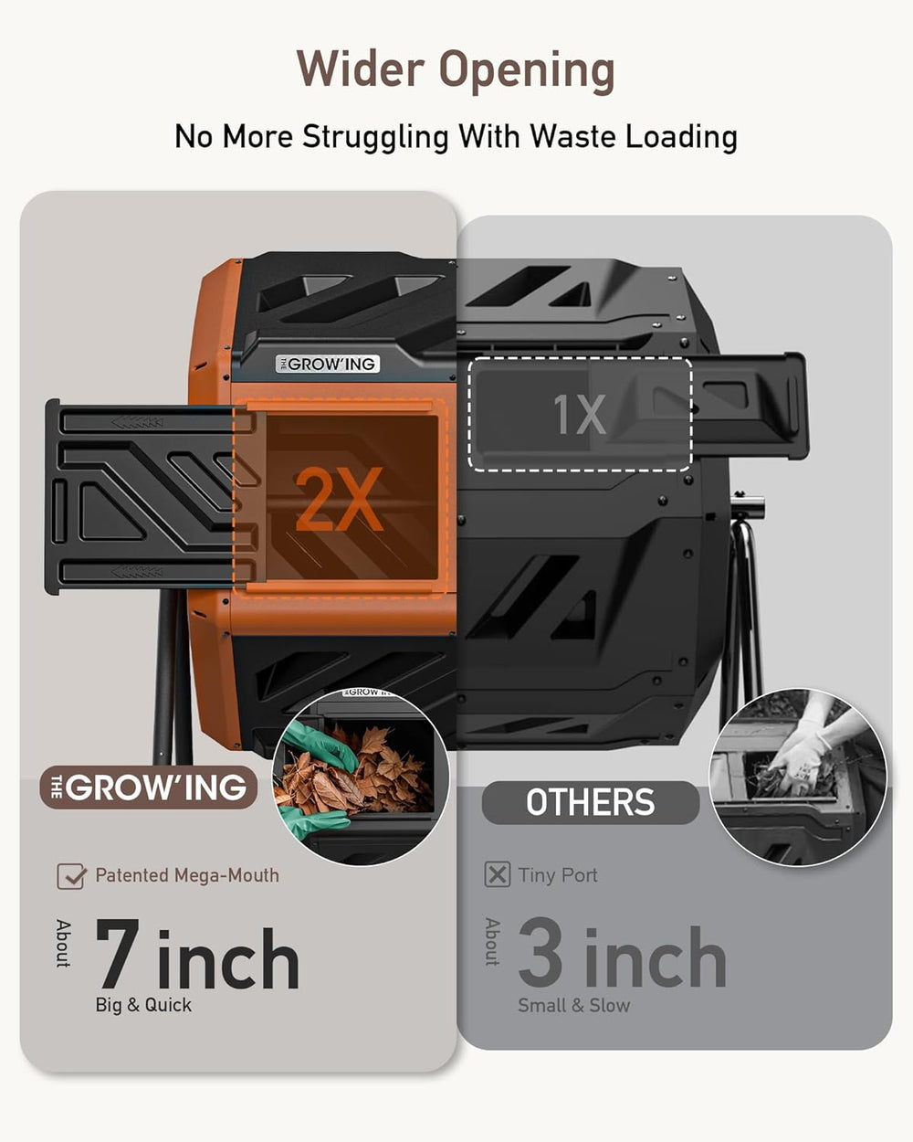 THE Growing 43 Gal Outdoor Compost Bin Tumbler for Backyard Yard, Orange
