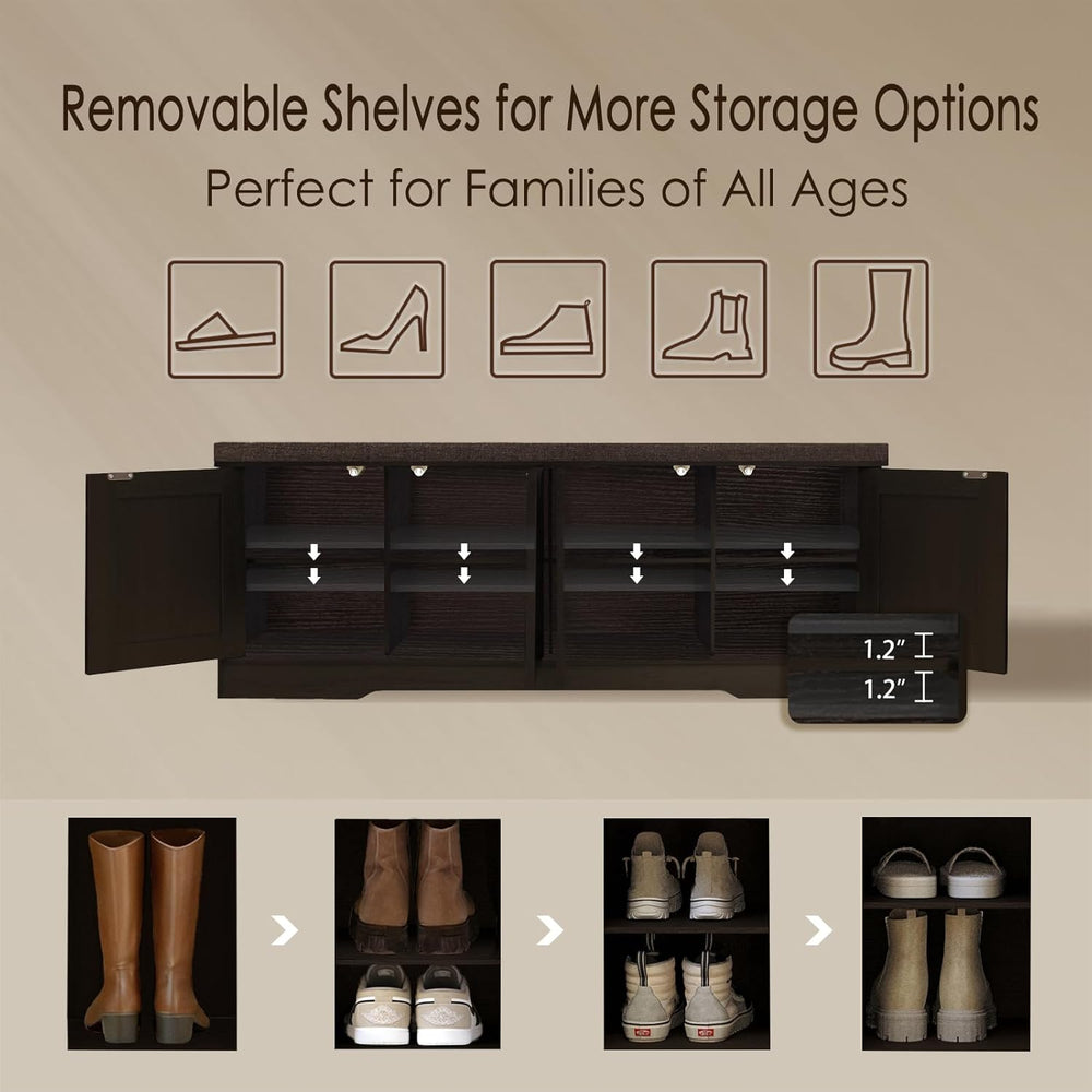 DINZI LVJ Shoe Storage Bench with Cushion, Door, Espresso Oak 47.2"LX17....