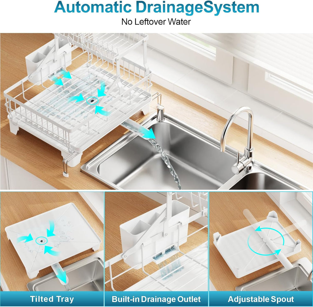 GSlife Large Expandable 2 Tier Dish Drying Rack - Over Sink & Counter Use