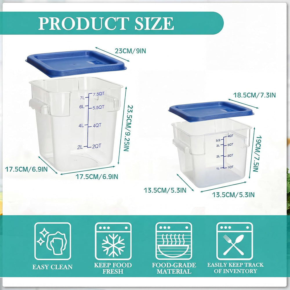 Lallisa 4 Pcs 8qt & 4qt Clear Food Storage Containers with Lids Handles a...