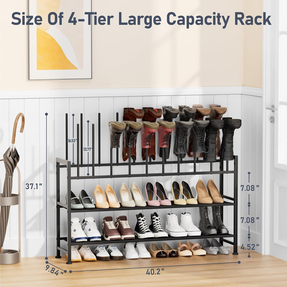 DIMJ Boot Rack 4-Tier - Black Metal Boot Storage Rack Tall Boots Organizer, M...