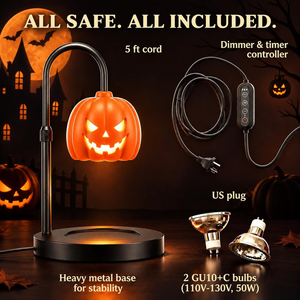 Pumpkin Halloween Candle Warmer Lamp,Spooky Gothic Home Decor with Timer &...