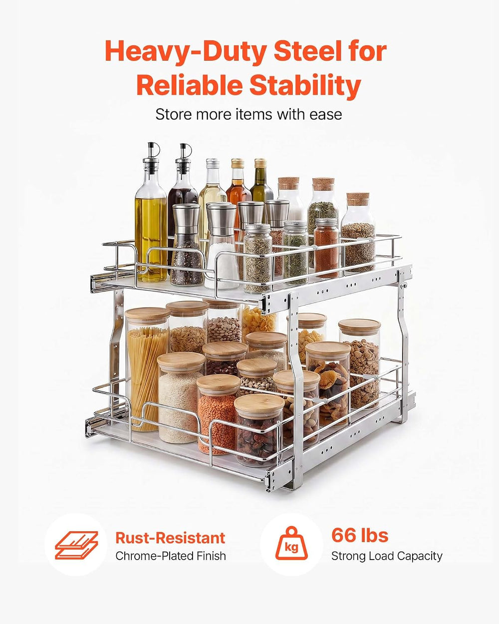 VEVOR 2 Tier Pull Out Cabinet Organizer 16.97"W x 21.22"D Slide Out...