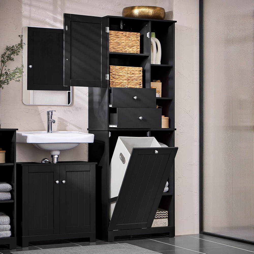 SoBuy Tall Tilt-Out Laundry Hamper Cabinet with Removable Basket and Shelves,...