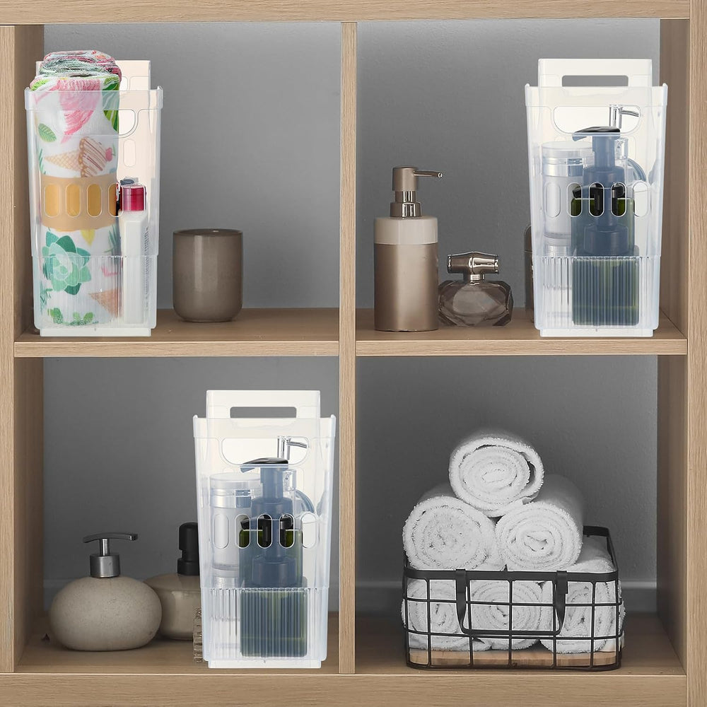 Qunclay 6 Plastic Freezer Organizer Bins with Wheel Set Clear Tall Narrow Kit...