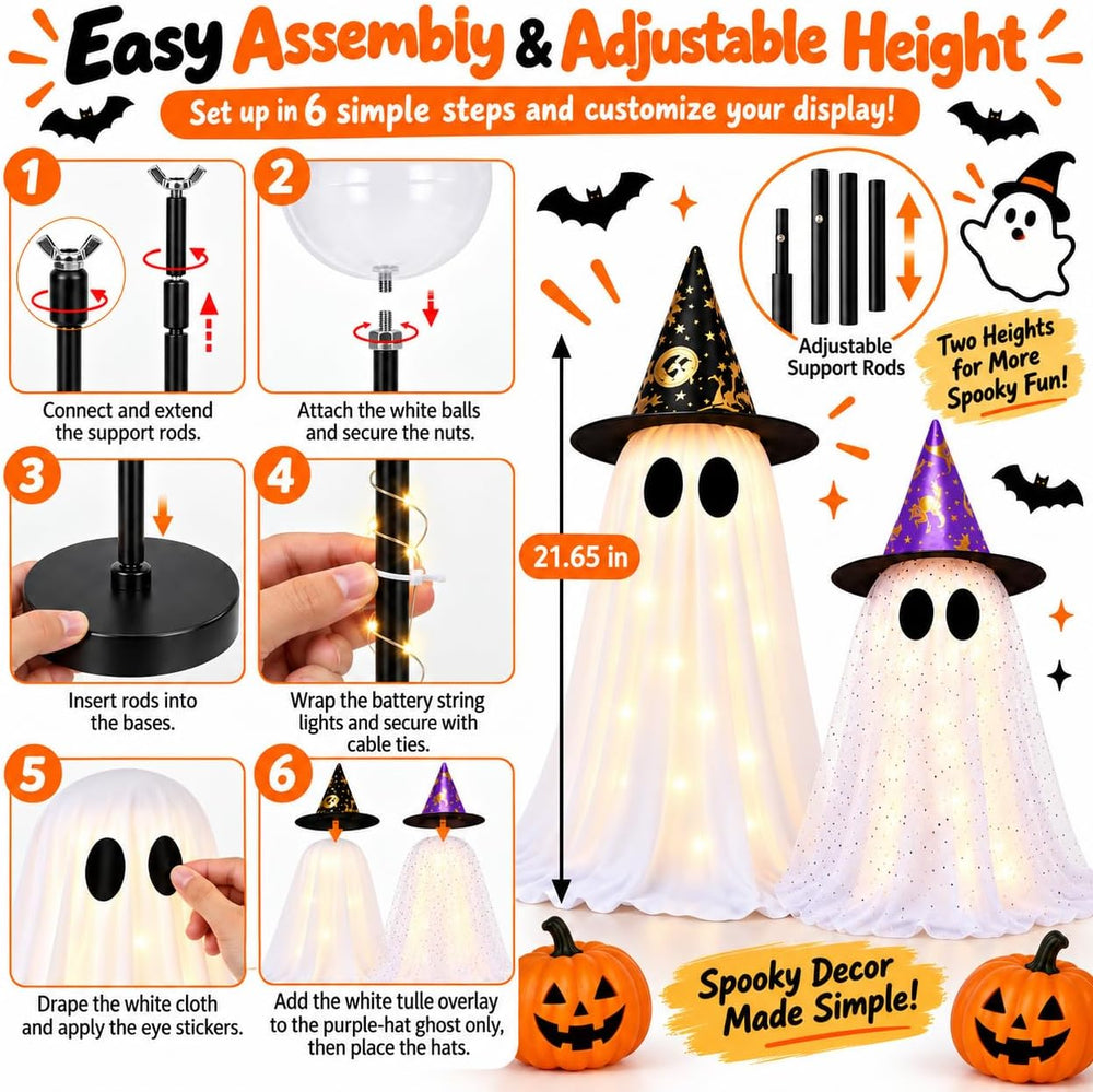 2 Pack Halloween Ghost Decorations, 21.7 Inch Light Up Ghost Indoor Decor wit...