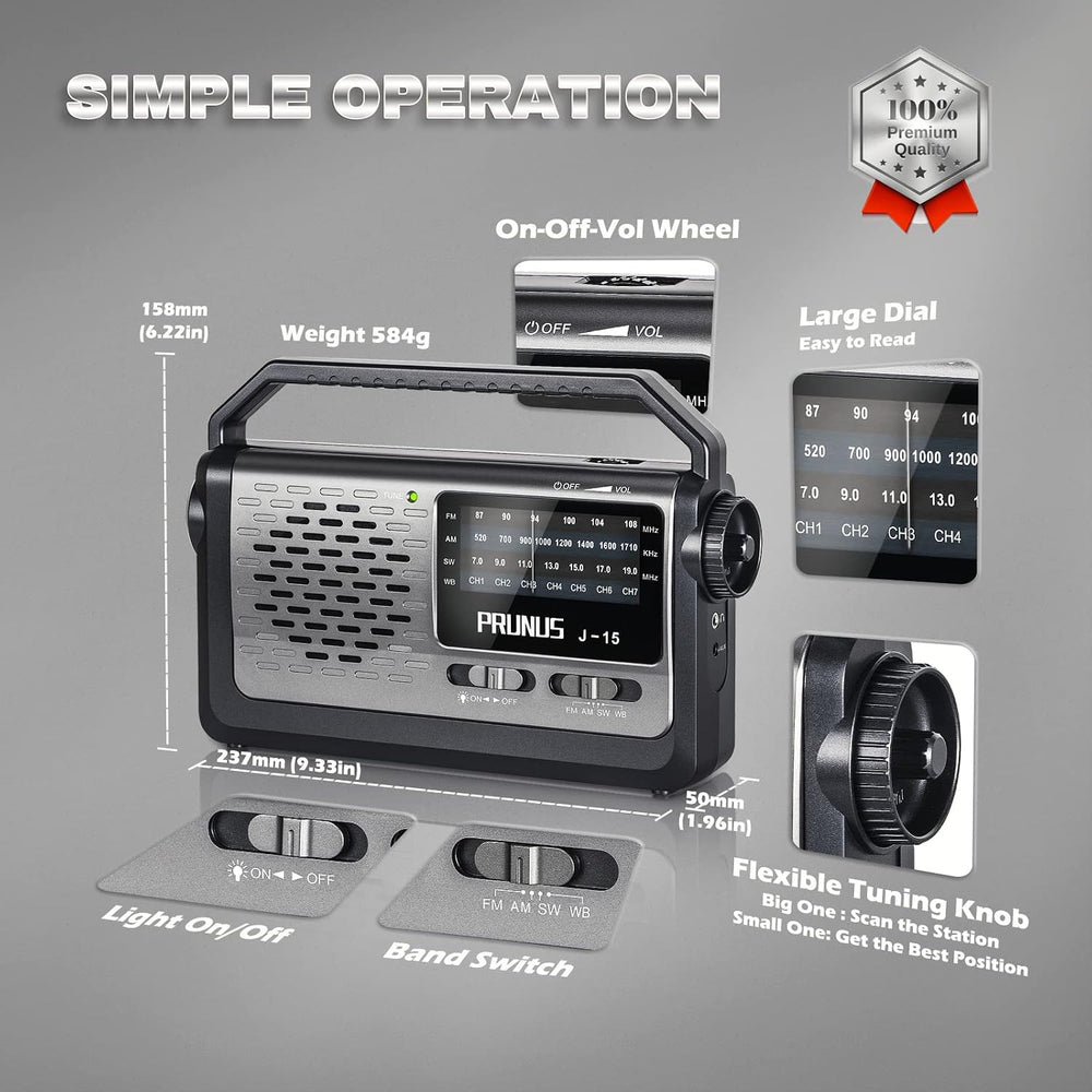 PRUNUS NOAA Weather AM FM Portable Radio,Battery Operated Radio by 3X D Cell ...