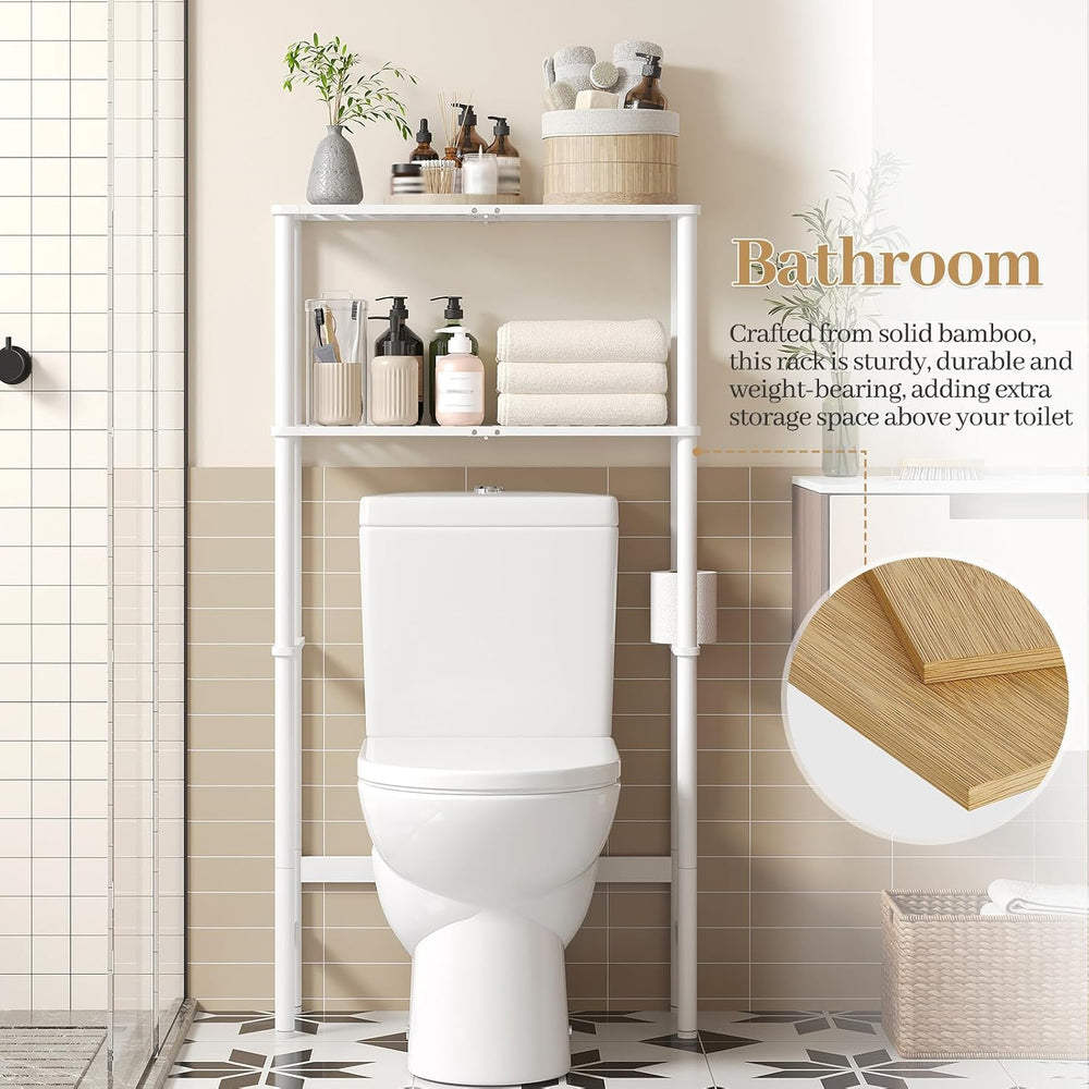 Over The Toilet Storage, Freestanding 2-Tier Bamboo Bathroom Shelves, Above T...