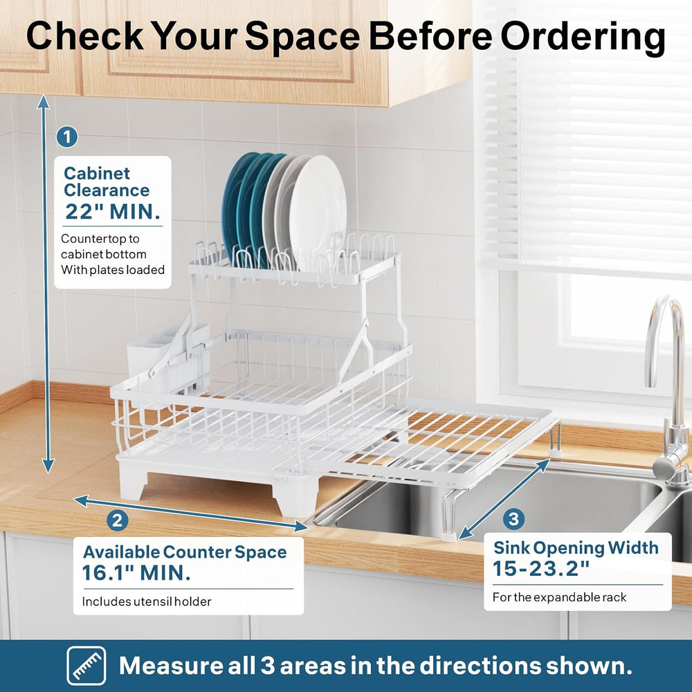 GSlife Large Expandable 2 Tier Dish Drying Rack - Over Sink & Counter Use