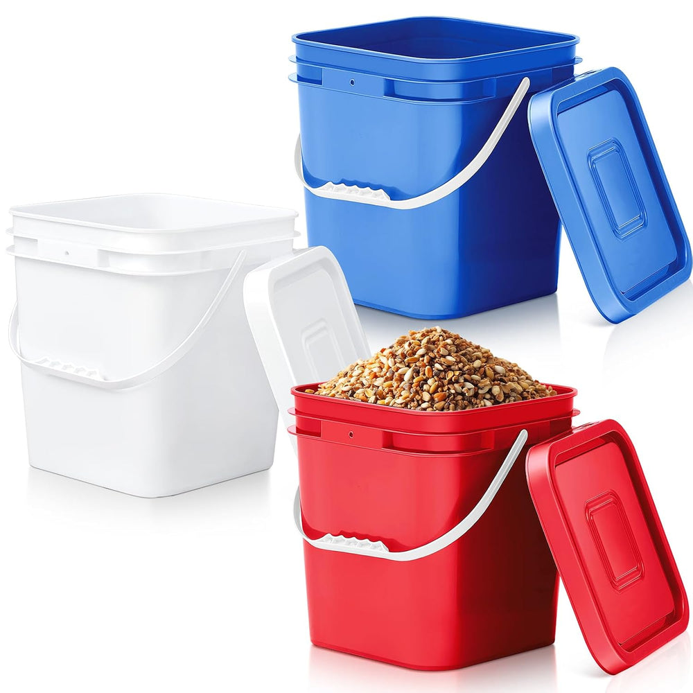 Mumufy 3 Pcs 3.5 Gallon Square Food Grade Bucket with Lid Square Bucket Pail ...