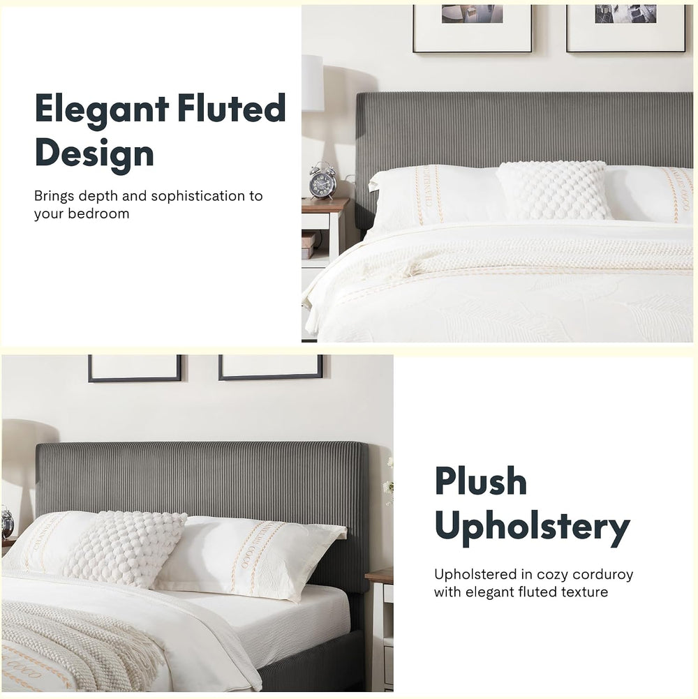 FLEXISPOT Queen Adjustable Bed with Velvet Upholstered Frame, Dark Grey
