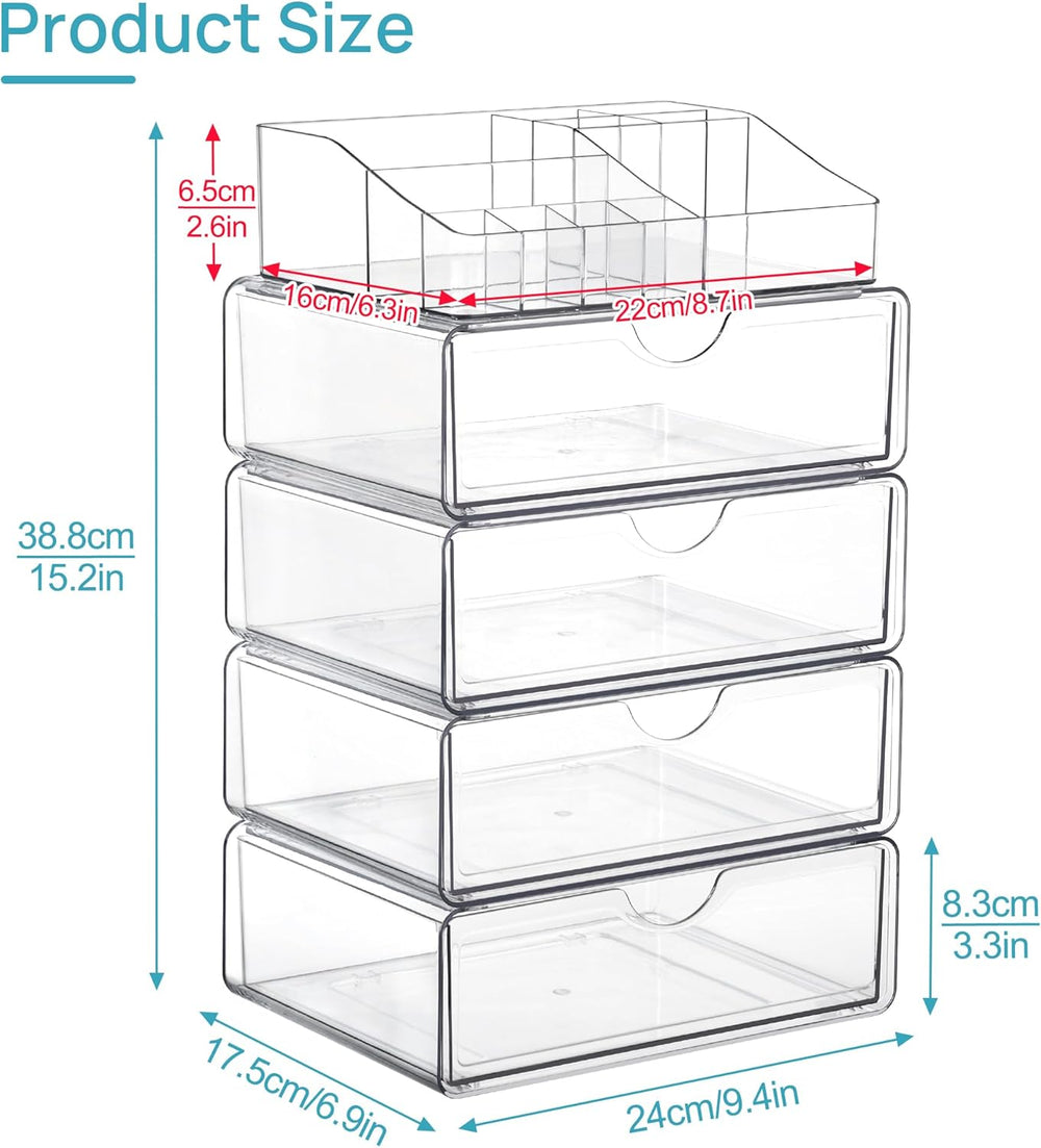 Vtopmart 5 Tier Clear Plastic Makeup Organizer with 4 Drawers