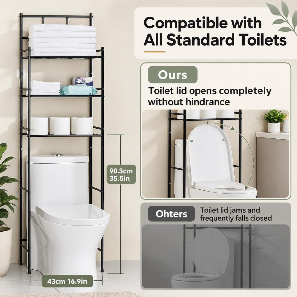 3-Tier Over The Toilet Storage Rack, Black
