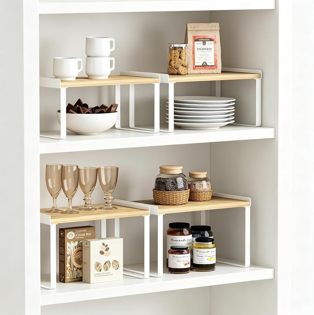 Goozii Cabinet Shelf Organizers Set of 4, Kitchen Countertop Rack for Plates ...