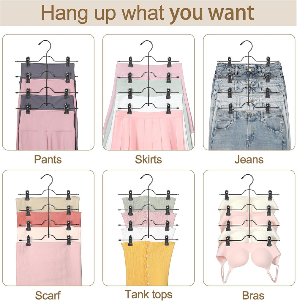 TOPIA HANGER 4 Tier Metal Skirt Hangers with Clips 80% Space Saving 2 Pack