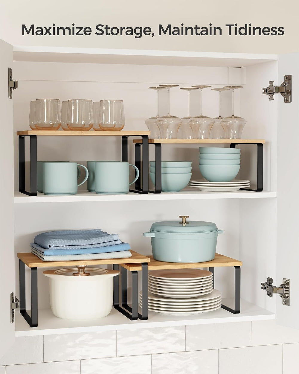 SONGMICS Cabinet Organizer Shelf, Set of 4 Spice Rack, Kitchen Storage