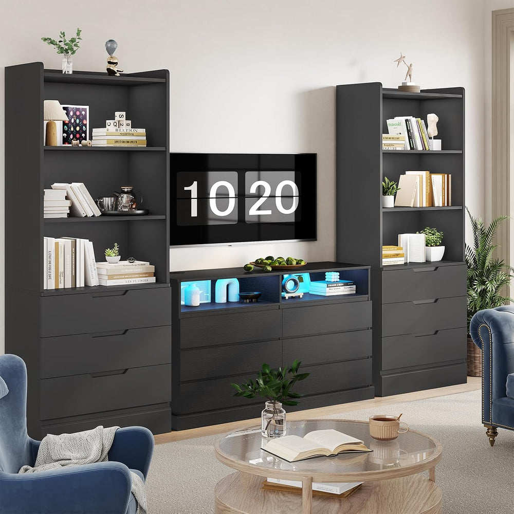 DICTAC Bookcase with 3 Drawers and Shelves 73.23'' Tall Bookshelf wit...