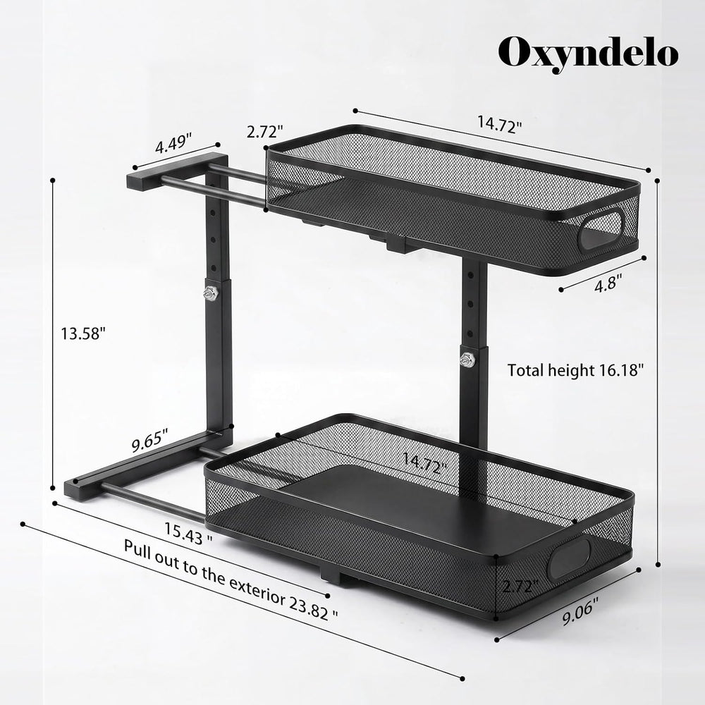 2-Tier Under Sink Organizer, Metal Pull-Out, Black