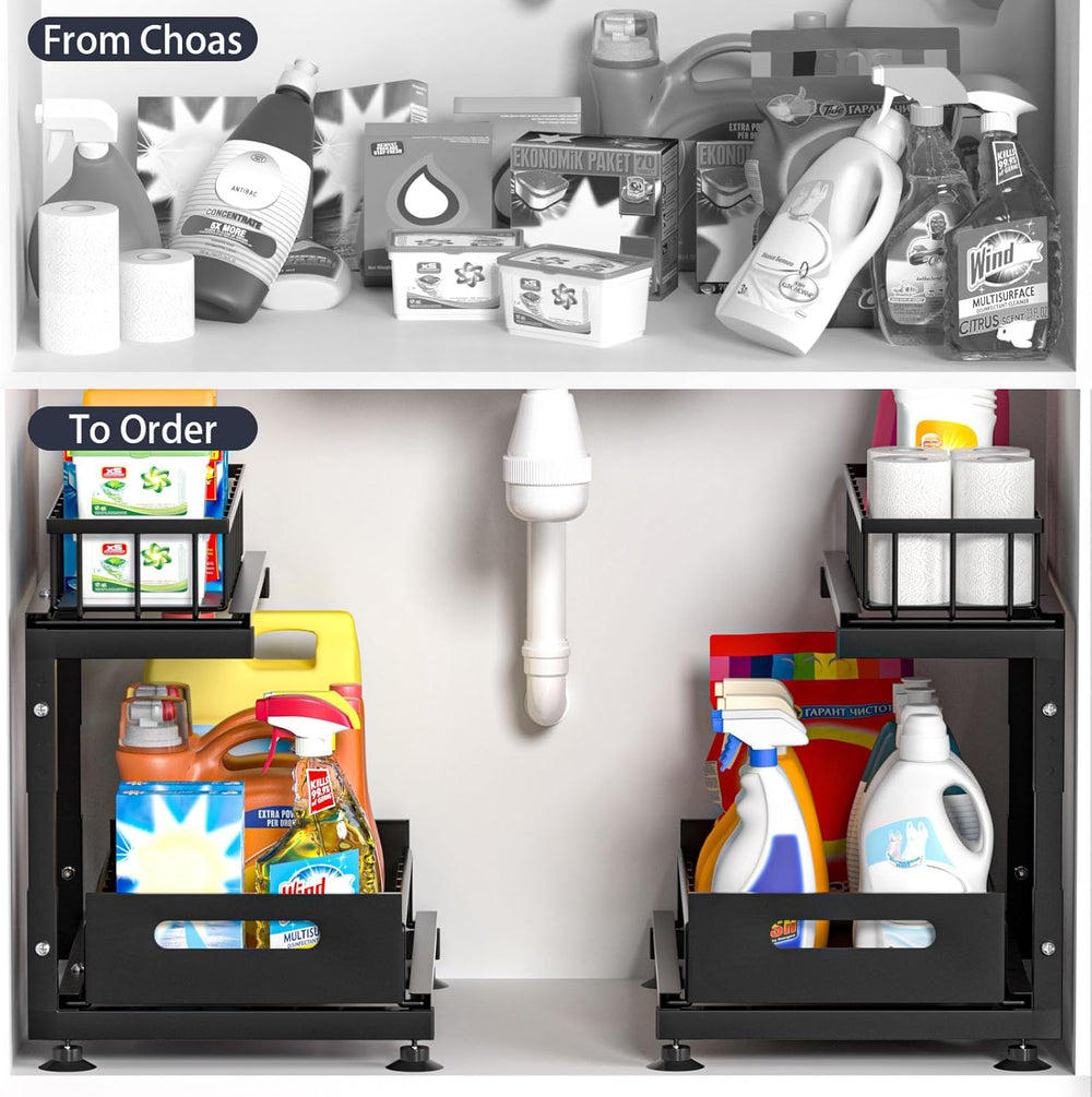 Saydear 2-Pack L-Shaped Under Sink Organizer, 2-Tier Pull-out Cabinet Rack