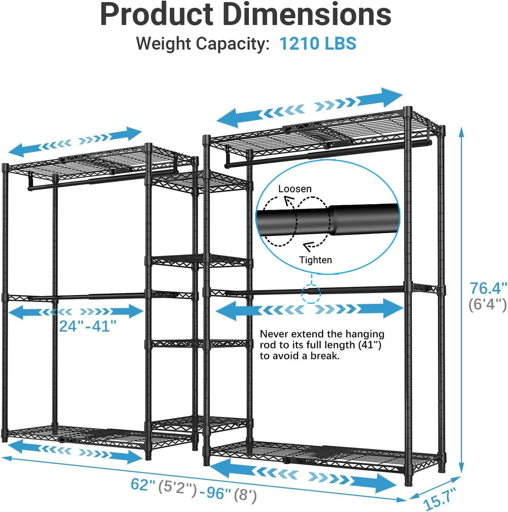 VIPEK X3 Expandable Heavy Duty Clothes Rack Closet Organizer System Black