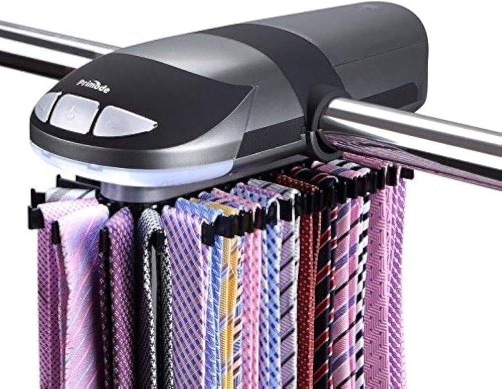 Motorized Tie Rack Closet Organizer, Holds & Displays Up to 50 Ties + 4 B...