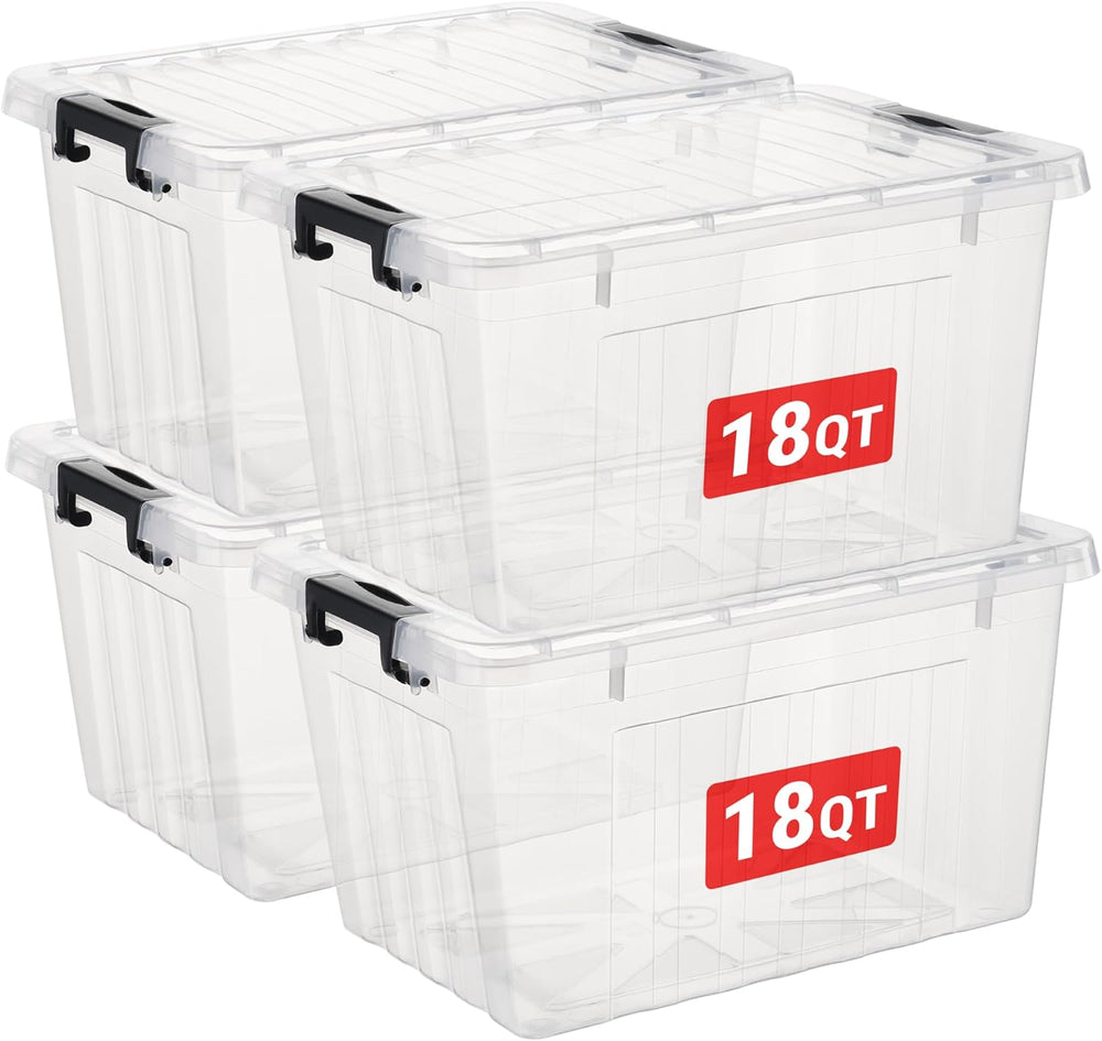 Cetomo Plastic Storage Bins, Lidded Storage Box with Strip for Home Office Do...
