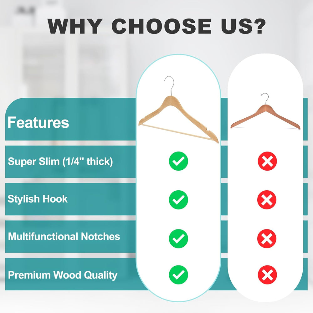 Quality Hangers 16.5" Wooden Hangers Multi Pack, Ultra Thin Space Saving...