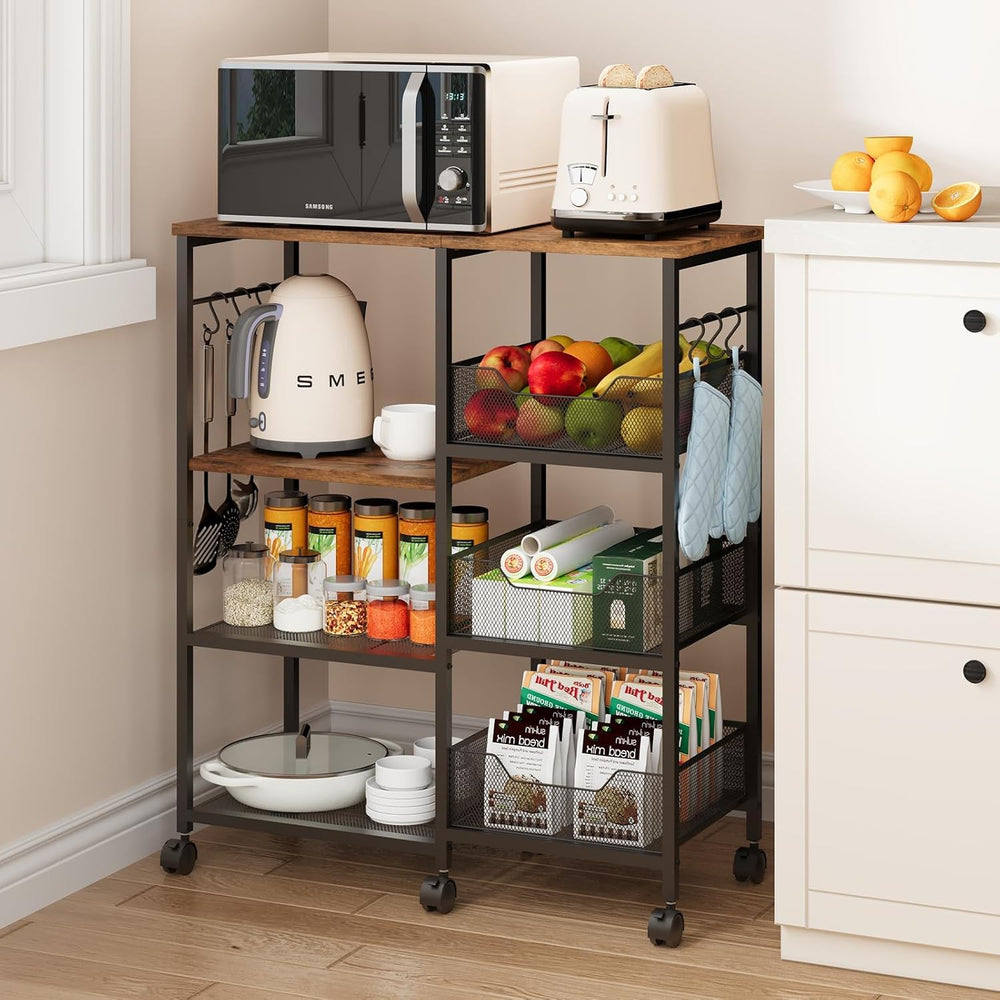 Kitchen Island Cart on Wheels - 4 Tier Rolling Kitchen Table Cart with Storag...