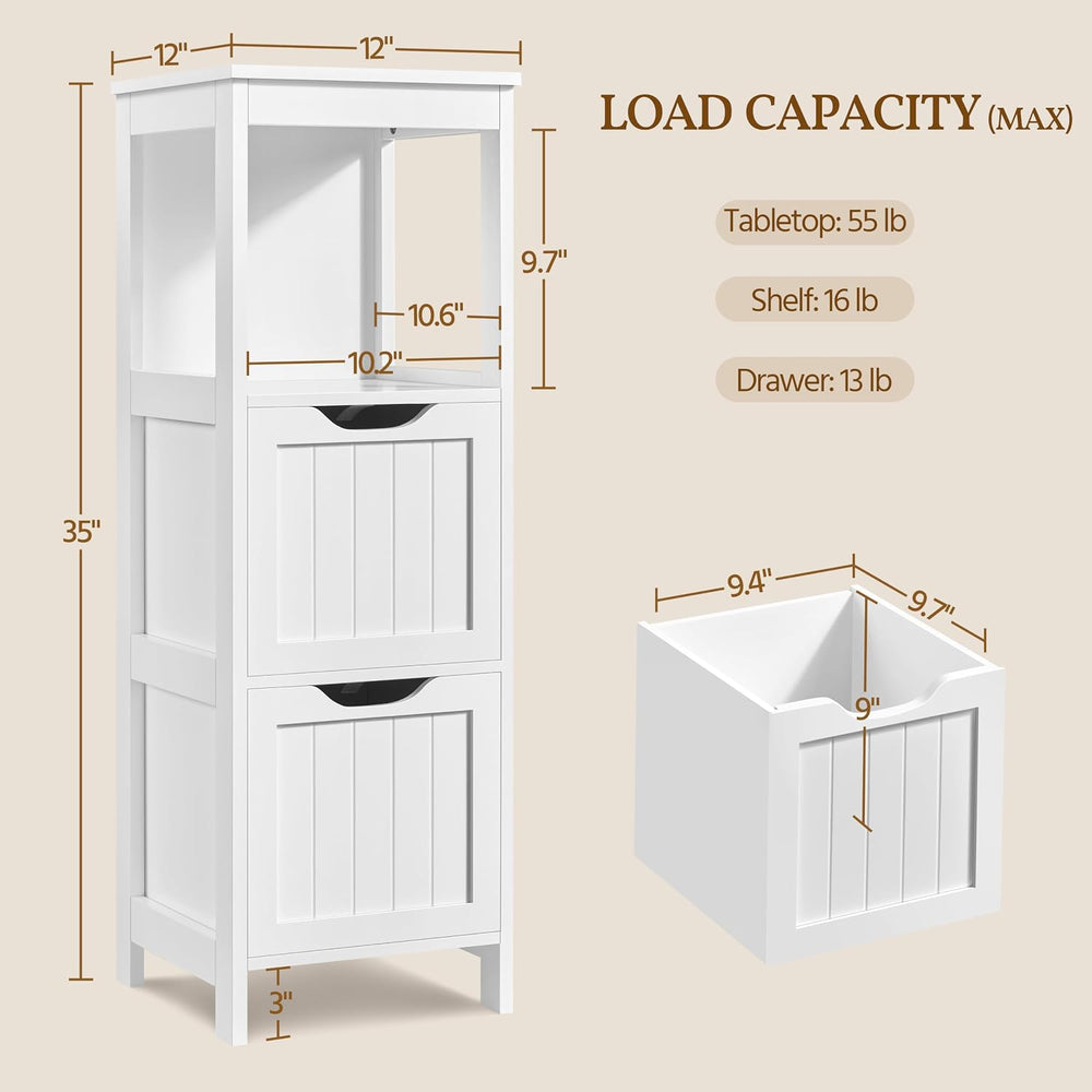 Yaheetech Small Bathroom Storage Cabinet with 2 Drawers & Open Shelf, White
