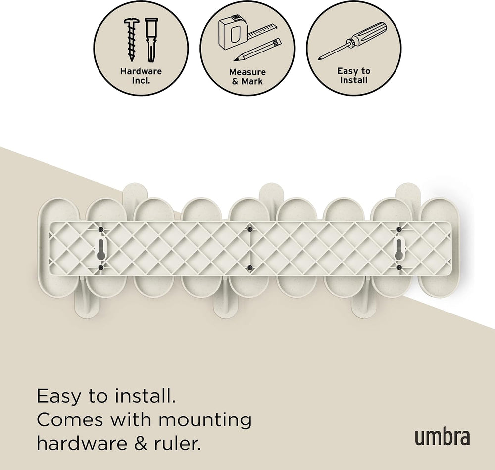 Umbra Tempo Wall Hooks, 6-Hook Coat Rack Wall Mount, Sand