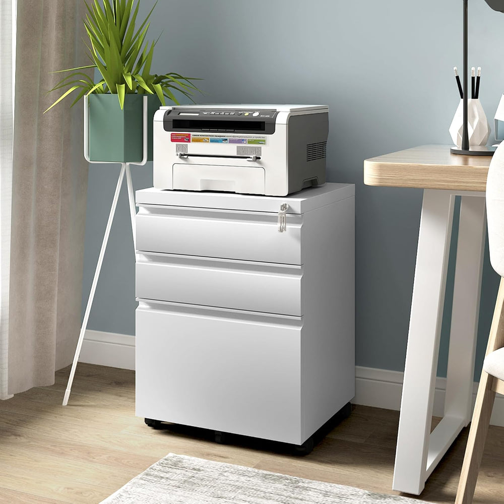 Approgreent Mobile File Cabinet for Home Office, Lockable 3 Drawer Filing Cab...