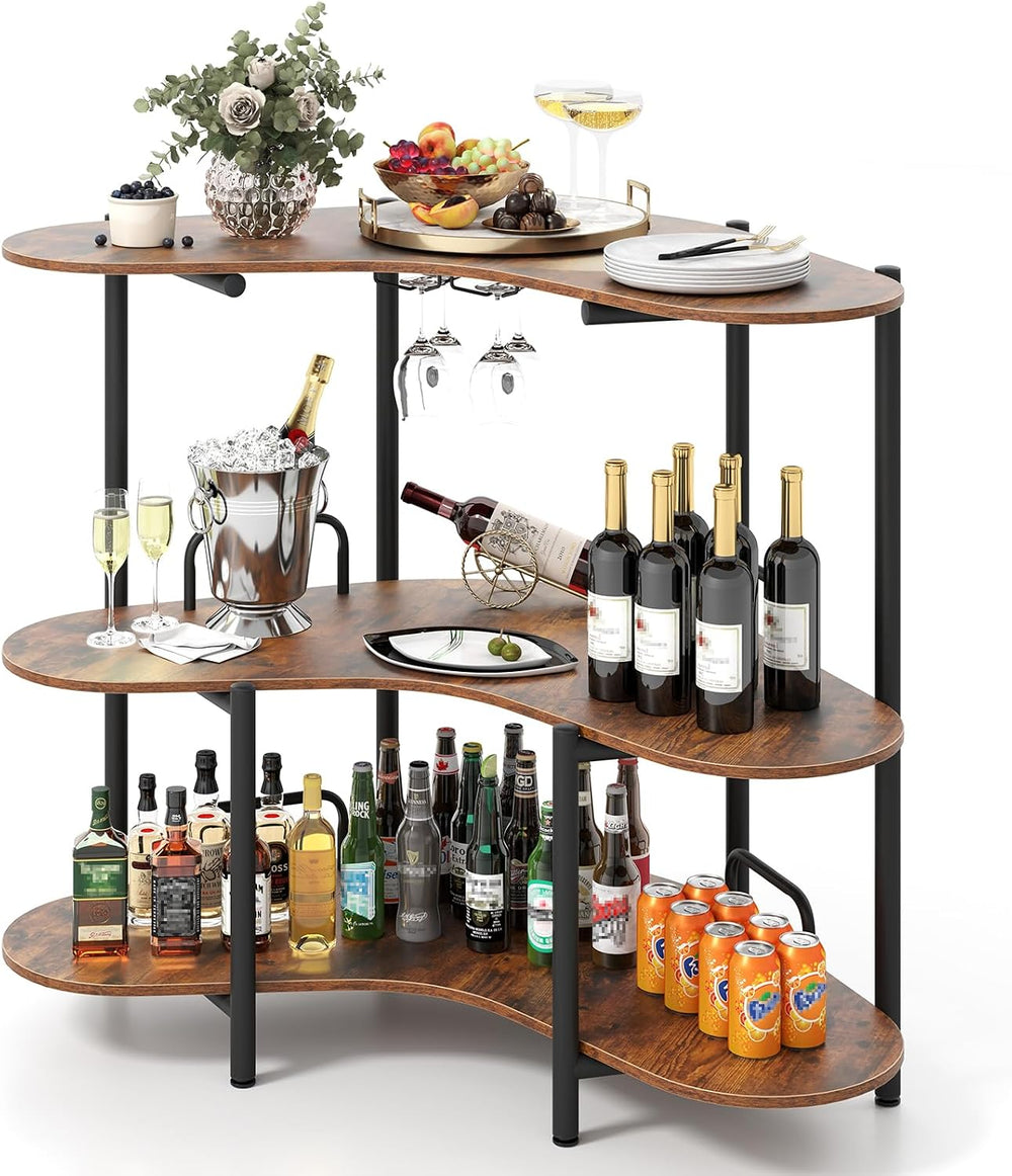 GIANTEX 3-Tier Bar Table, 48"x26"x40" Corner Cabinet, Liquor H...