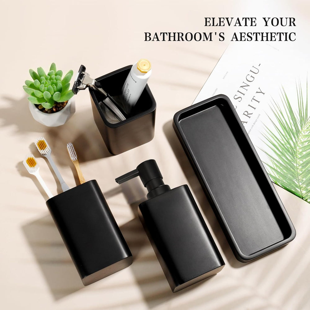 Bathroom Accessories Set, 4 Piece Toothbrush Holder Set, Matte Black