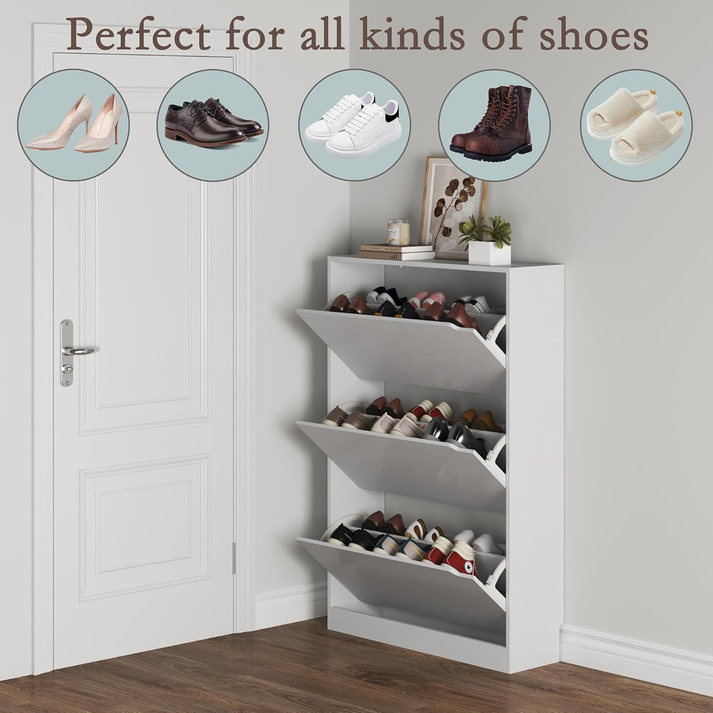 BORNOON Shoe Cabinet with 3 Flip Drawers, Hidden Wood Shoe Cabinet,Freestandi...