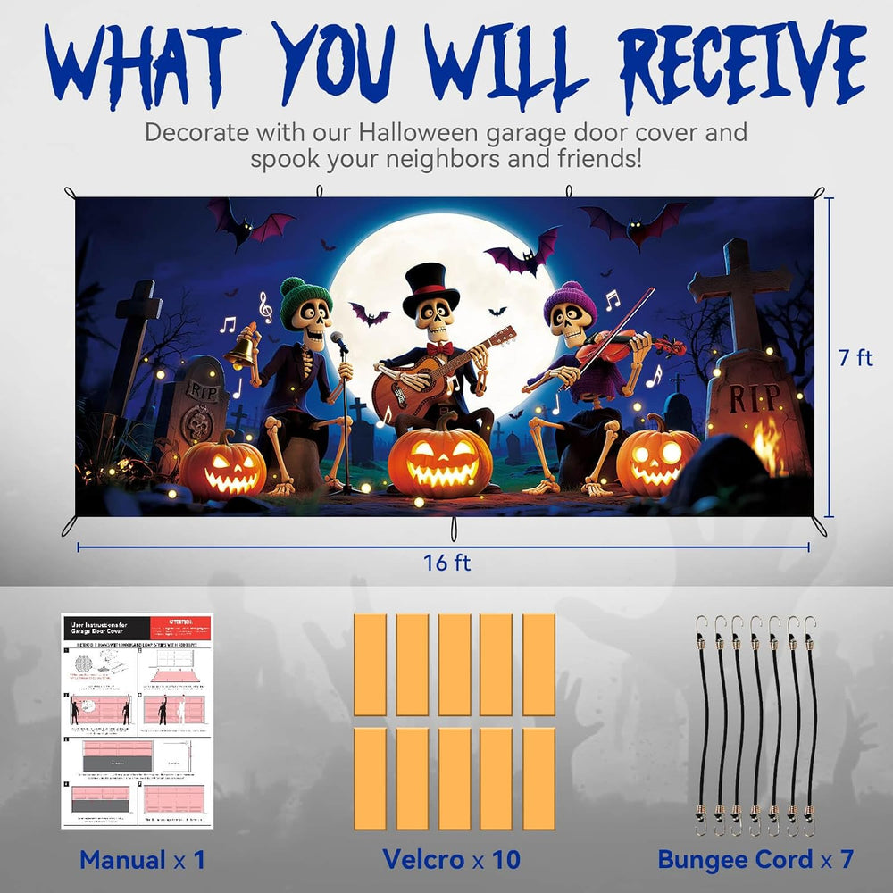 Halloween Garage Door Cover Decor, 7x16ft Outdoor Party Backdrop