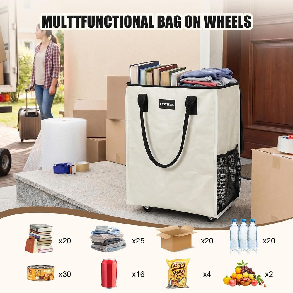 Grocery Bag Rolling Tote Bag on 4 Wheels, Shopping Bag with Wheels Handle