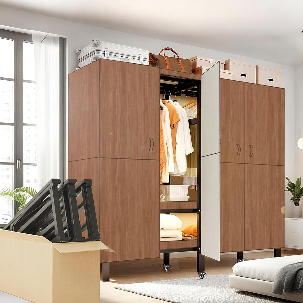 Heavy Duty Clothes Rack with Magnetic Door, Metal Foldable Covered Clothes Ra...