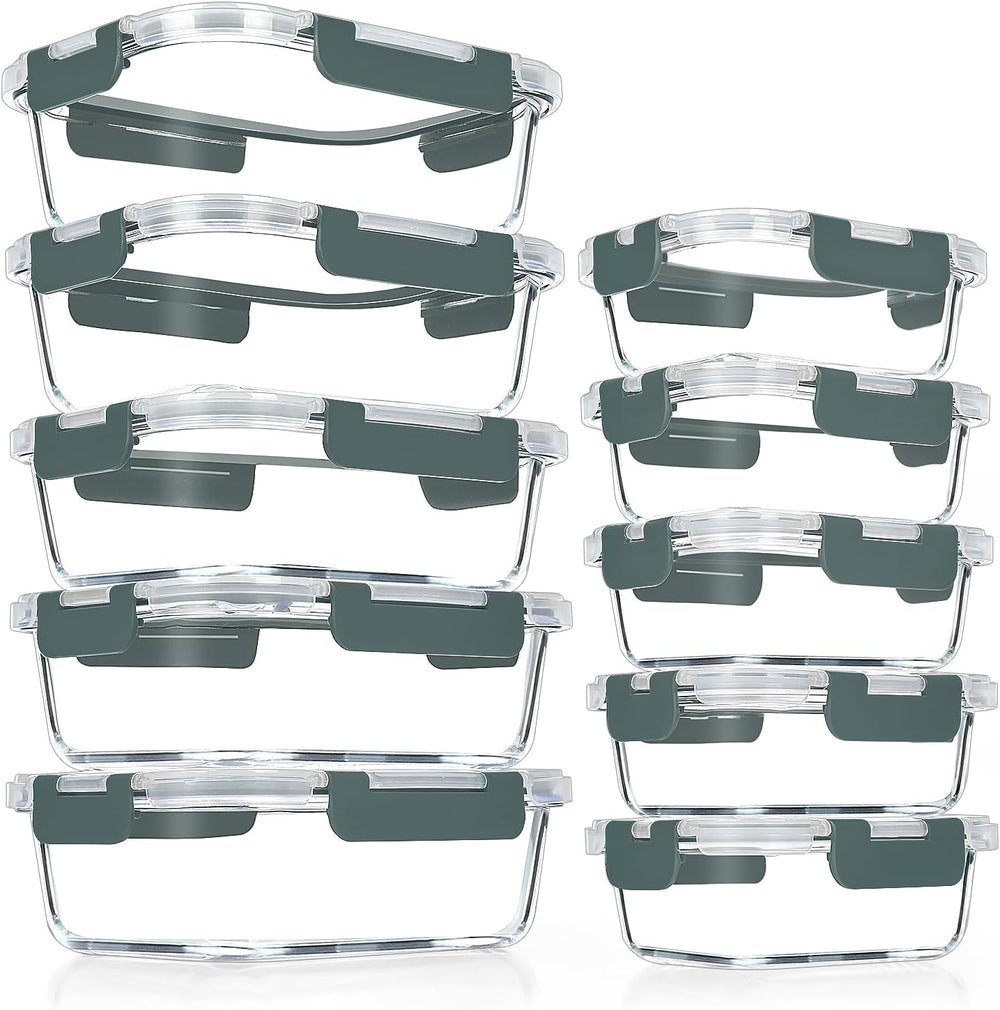 VERONES 10 PACK Glass Meal Prep Containers Set with Lids, Grey