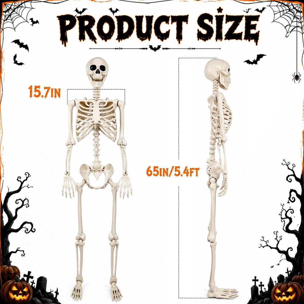 Halloween Skeletons Decorations Outdoor - 5.4FT Life Size Posable Skeletons