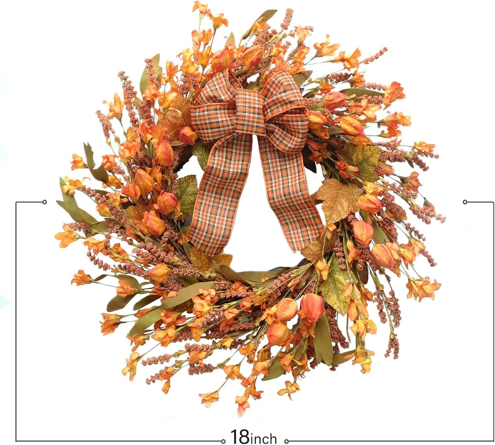Idyllic 18 Inches Artificial Fall Wreath, Autumn Decoration with Berries &...
