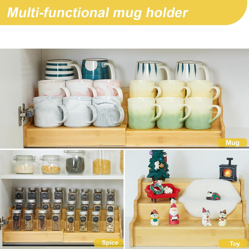Hongtamoya 3-Tier Expandable Bamboo Mug Holder For Countertop Coffee Cup Hold...