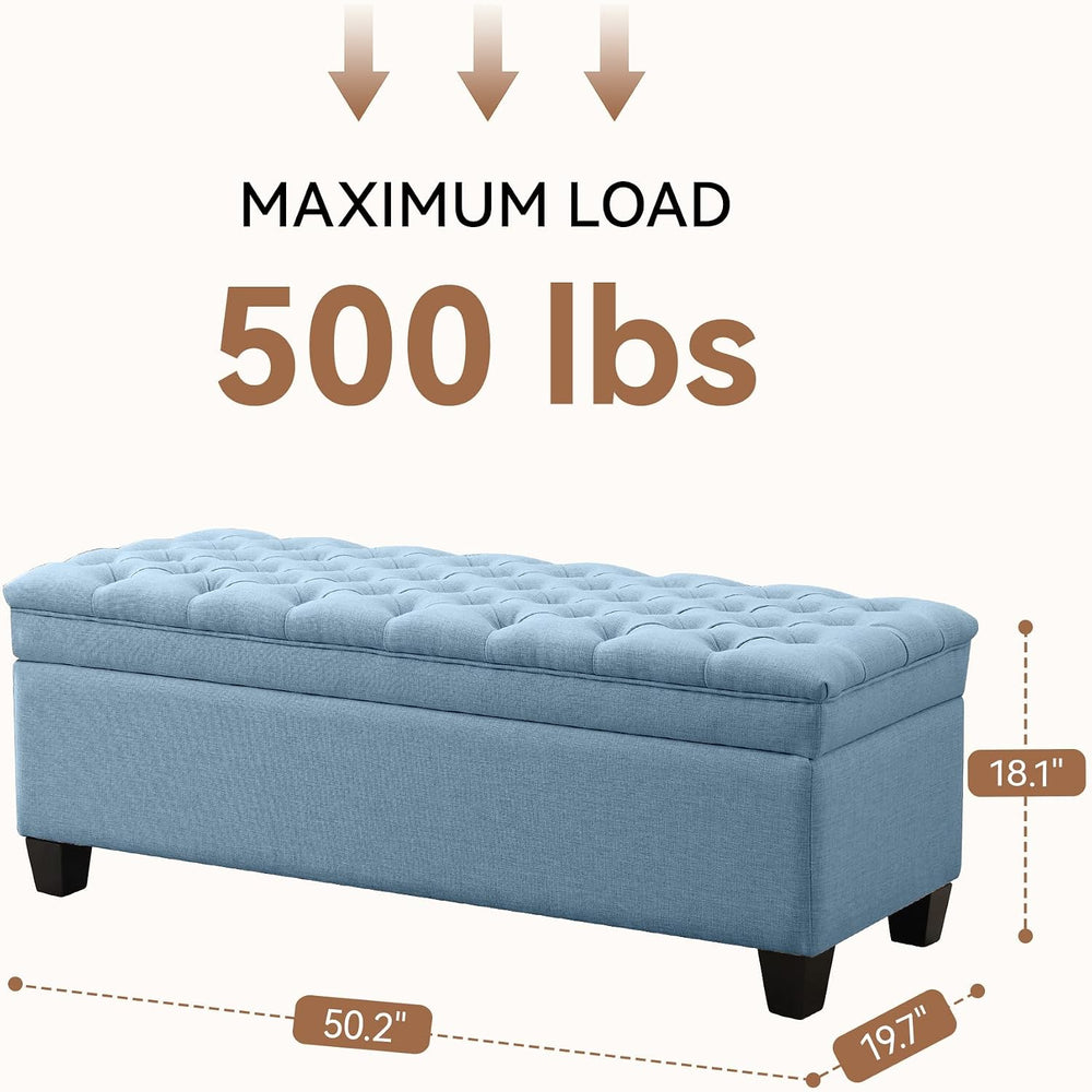 50" Storage Ottoman Bench, Rectangular End of Storage Bench, Upholstered...