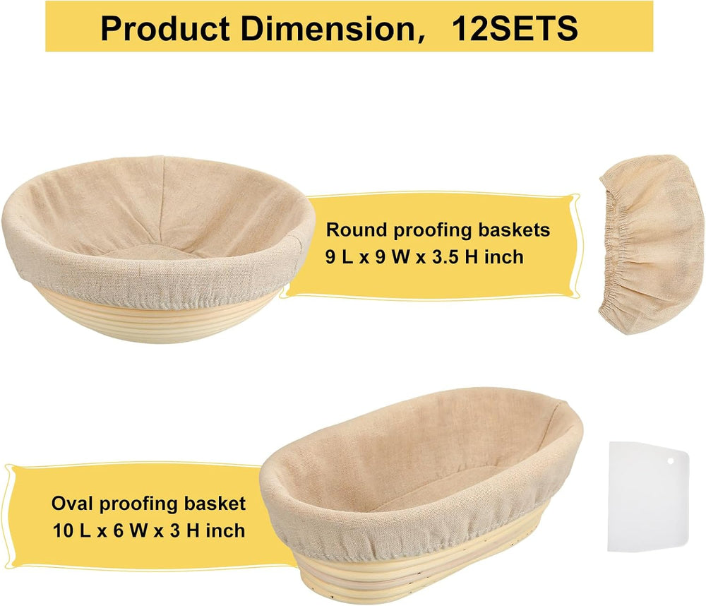 Geetery Set of 12 Proofing Basket, 10 Inch Round Oval Cane Bread Proofing Bas...