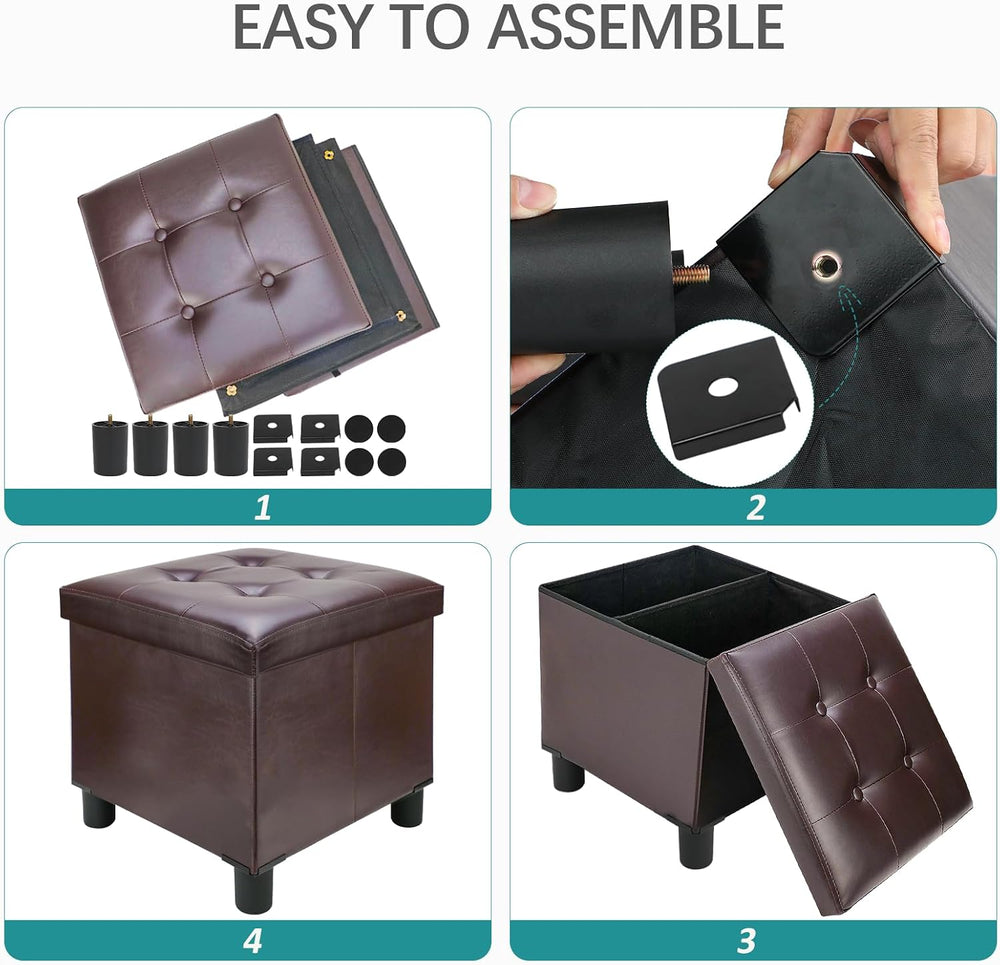 18 Inches Cube Storage Ottoman, Faux Leather Collapsible Square Folding Ottom...